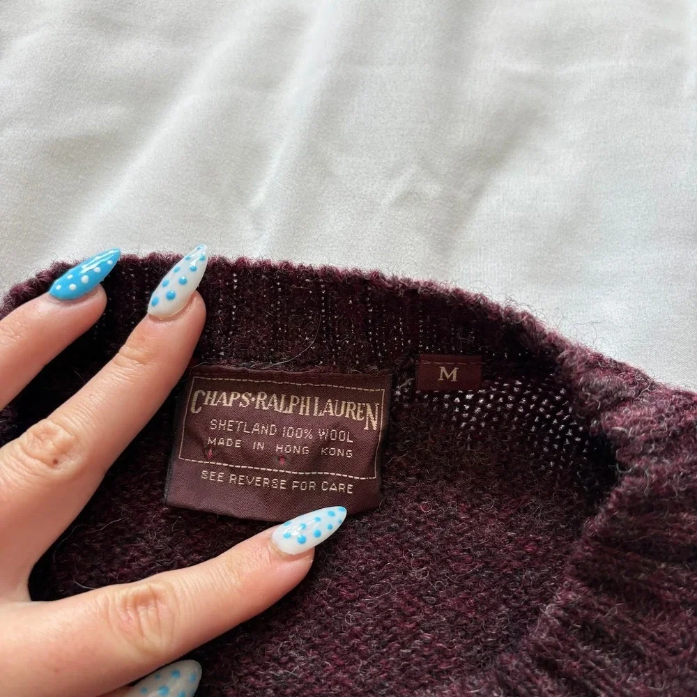 Vintage Chaps Ralph Lauren 100% Shetland Wool Sweater Burgundy Mens Medium